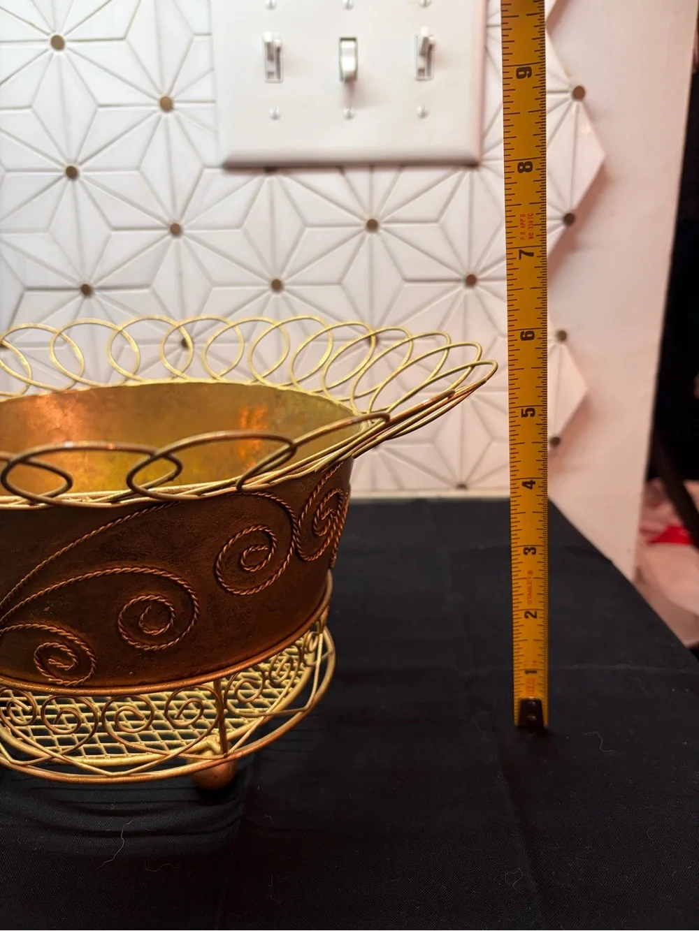 Vintage Gold Metal Plant Stand Planter Cachepot Hollywood Regency Scroll Wire
